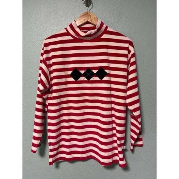 Sweaters - Red and White Striped Turtleneck Sweater